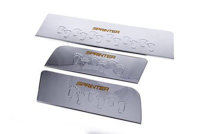 Interior door sill protectors Carmos V2 (3 pcs, stainless steel) for Mercedes Sprinter W906 2006-2018 - image 1