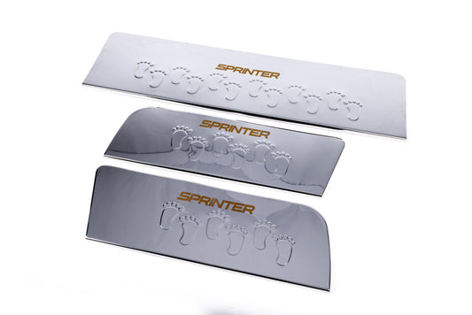 Interior door sill protectors Carmos V2 (3 pcs, stainless steel) for Mercedes Sprinter W906 2006-2018 - image 1