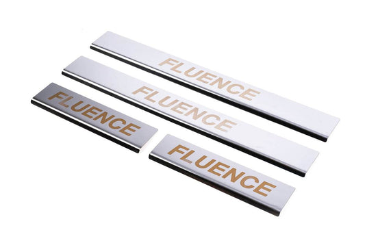 Door sill plates Carmos V1 (4 pcs., stainless steel) for Renault Fluence 2009-2016 - Reelken Auto