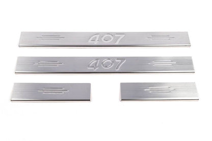 Door sills (Carmos V2, 4 pieces, stainless steel) for Peugeot 407 - Reelken Auto