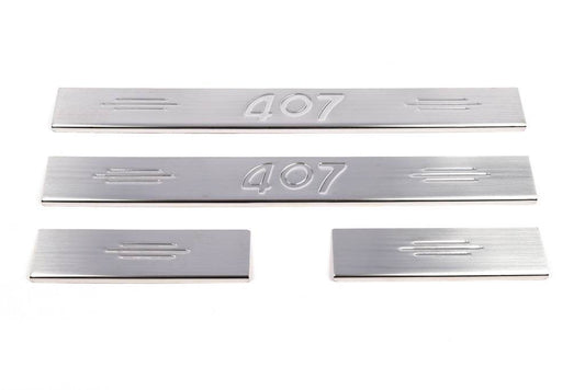 Door sills (Carmos V2, 4 pieces, stainless steel) for Peugeot 407 - Reelken Auto