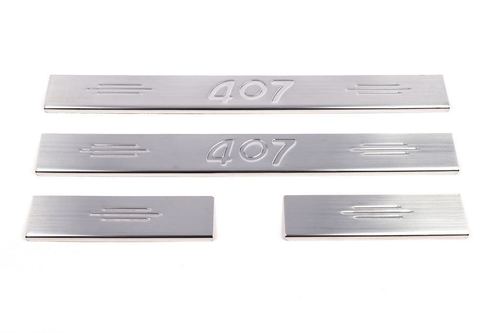 Stainless Steel Door Sill Protectors (Carmos V2, 4 pcs) for Peugeot 407 2004-2011 - image 2
