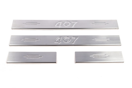 Stainless Steel Door Sill Protectors (Carmos V2, 4 pcs) for Peugeot 407 2004-2011 - image 2
