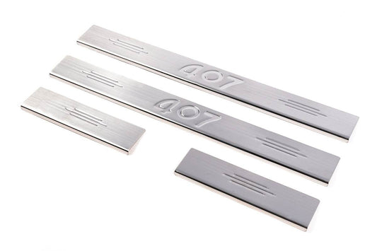 Door sills (Carmos V2, 4 pieces, stainless steel) for Peugeot 407 - Reelken Auto