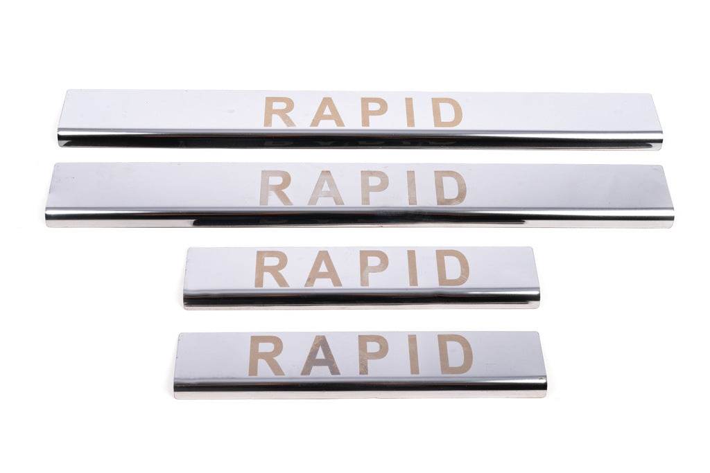 Door sills Carmos V1 (4 pcs, stainless steel) for Skoda Rapid 2012-2019 - Reelken Auto