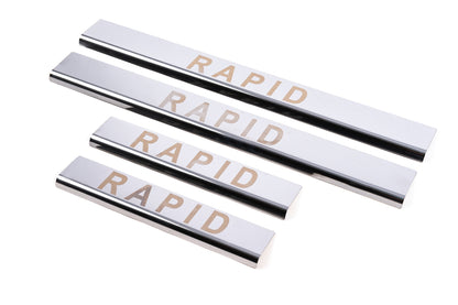 Door Sill Protectors Carmos V1 (4 pcs, Stainless Steel) for Skoda Rapid 2012-2019 - image 1