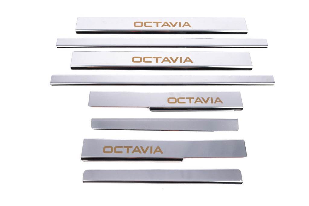Door sill plates Carmos V1 (8 pcs., stainless steel) for Skoda Octavia III A7 2013-2019 - Reelken Auto