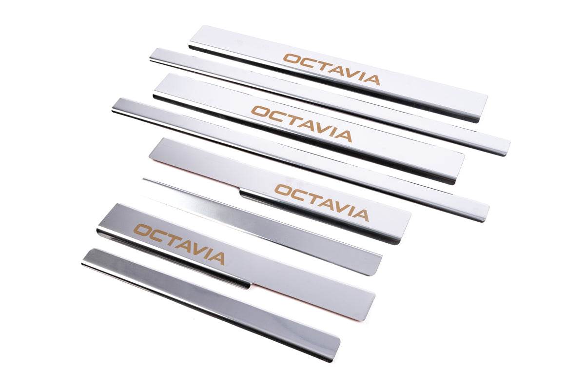 Door sill plates Carmos V1 (8 pcs., stainless steel) for Skoda Octavia III A7 2013-2019 - Reelken Auto