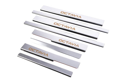 Door sill plates Carmos V1 (8 pcs., stainless steel) for Skoda Octavia III A7 2013-2019 - Reelken Auto