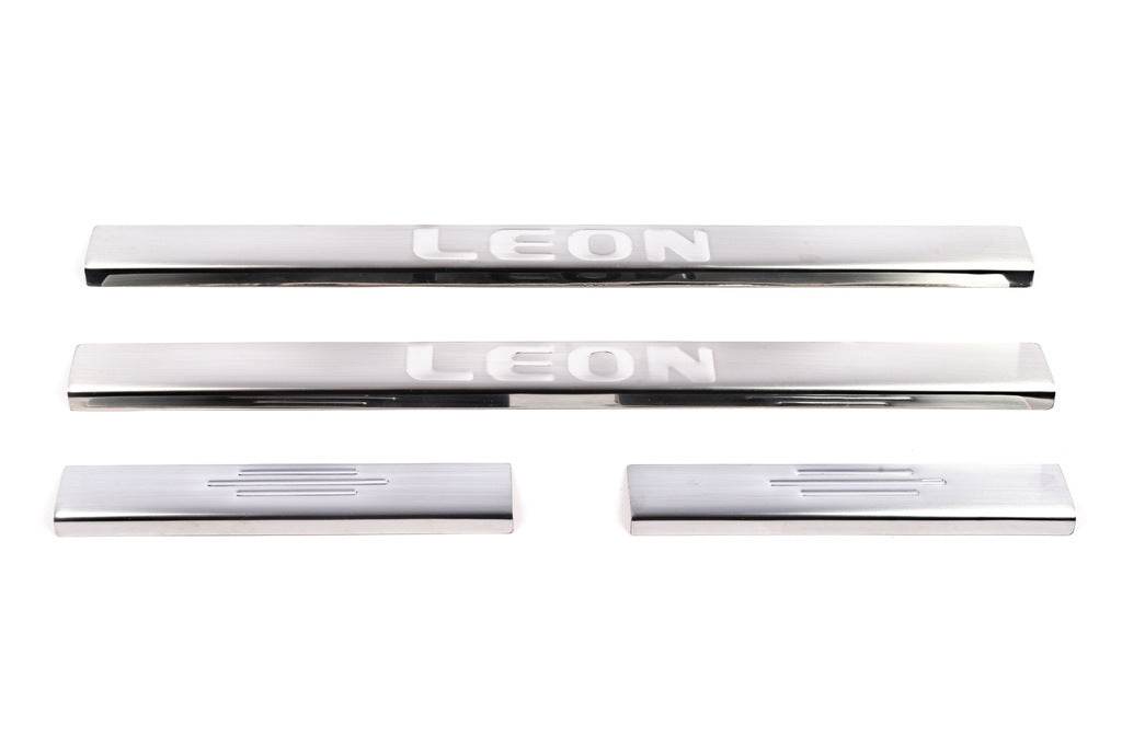 Door sill plates Carmos V1 (4 pcs., stainless steel) for Seat Leon 2013-2020 - Reelken Auto