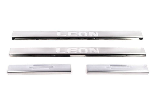 Door sill plates Carmos V1 (4 pcs., stainless steel) for Seat Leon 2013-2020 - Reelken Auto