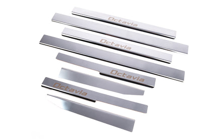 Carmos Door Sill Covers (8 pcs, Stainless Steel) for Skoda Octavia II A5 2006-2010 - image 1