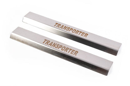 Door sills Carmos V1 (2 pcs, stainless steel) for Volkswagen T5 Transporter 2003-2010 - Reelken Auto