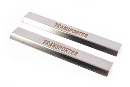 Carmos V1 Stainless Steel Door Sill Protectors (2 pcs) for Volkswagen T5 Transporter 2003-2010 - image 1