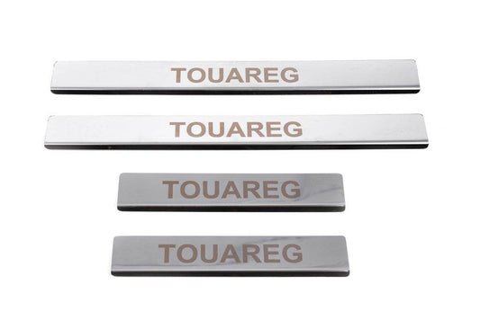 Pads for door sills Carmos V1 (4 pieces, stainless steel.) for Volkswagen Touareg 2002-2010 - Reelken Auto
