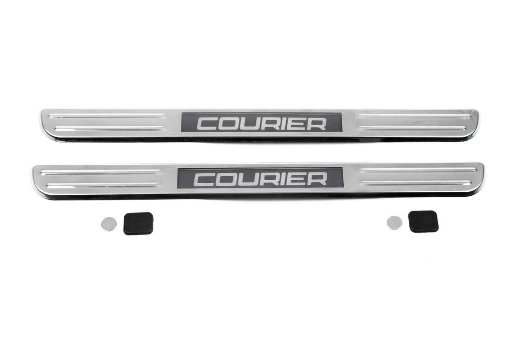 Door sills with illumination (2 pieces, stainless steel) for Ford Courier 2014-2023 - Reelken Auto