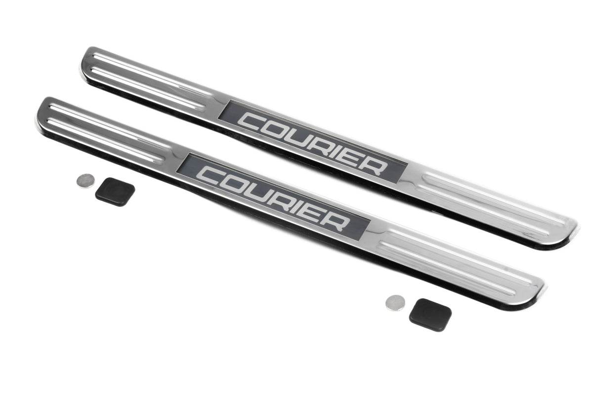 Door sills with illumination (2 pieces, stainless steel) for Ford Courier 2014-2023 - Reelken Auto