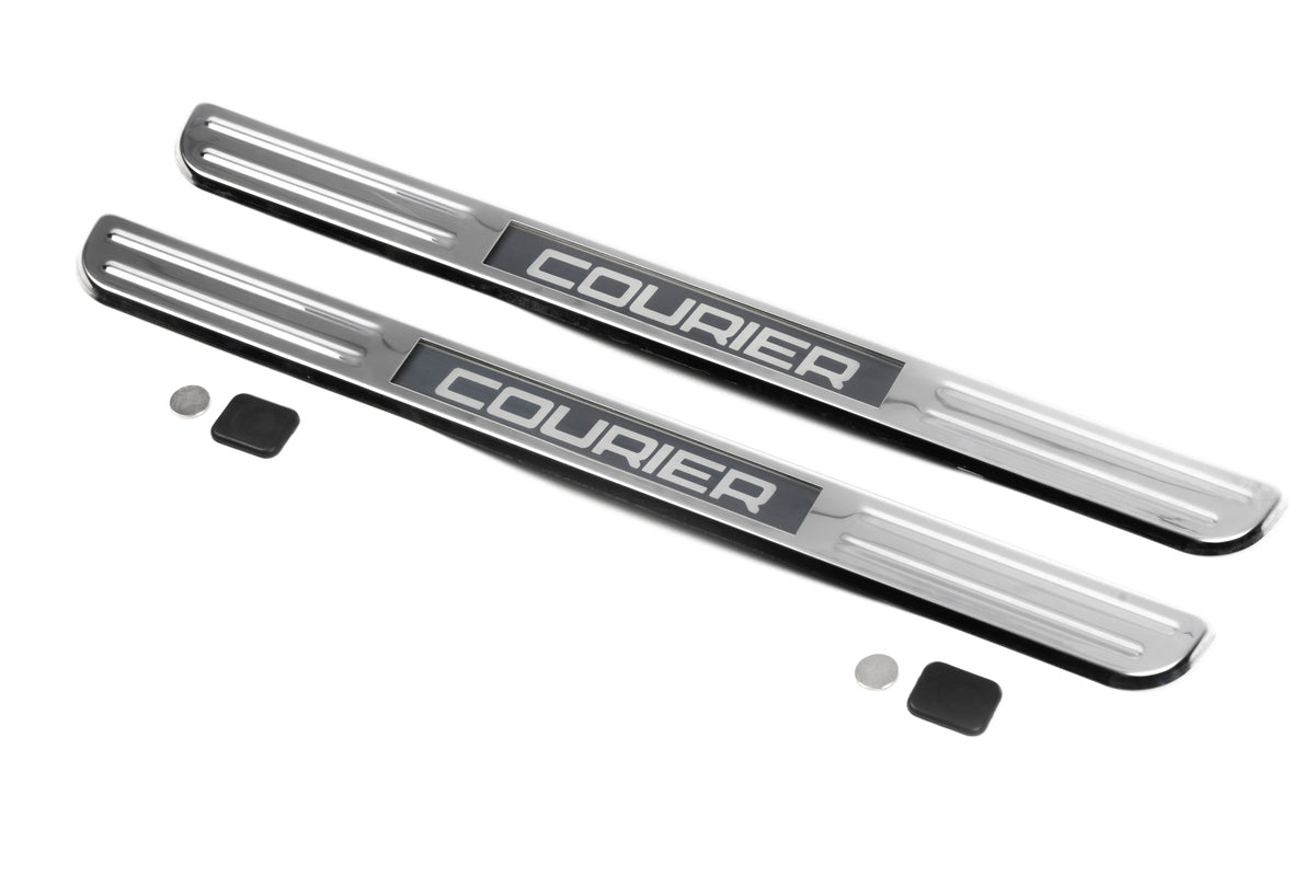 Illuminated door sill plates (2 pcs, stainless steel) for Ford Courier 2014-2023 - image 1