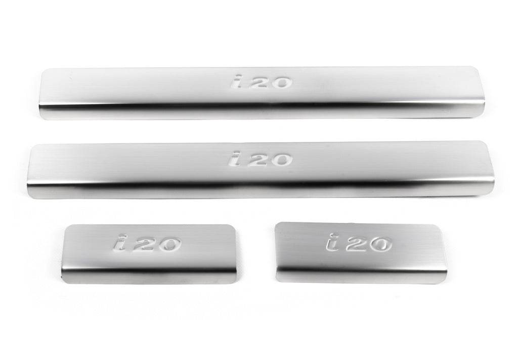 Door sills OmsaLine (4 pieces, stainless steel.) for Hyundai I-20 2008-2012 - Reelken Auto