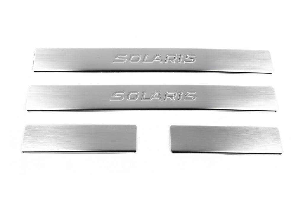 Door sills OmsaLine Solaris (4 pieces, stainless steel) for Hyundai Accent 2011-2017 - Reelken Auto