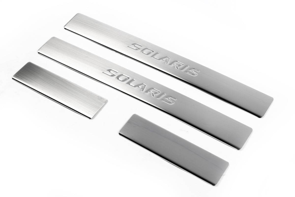 Door sills OmsaLine Solaris (4 pieces, stainless steel) for Hyundai Accent 2011-2017 - Reelken Auto