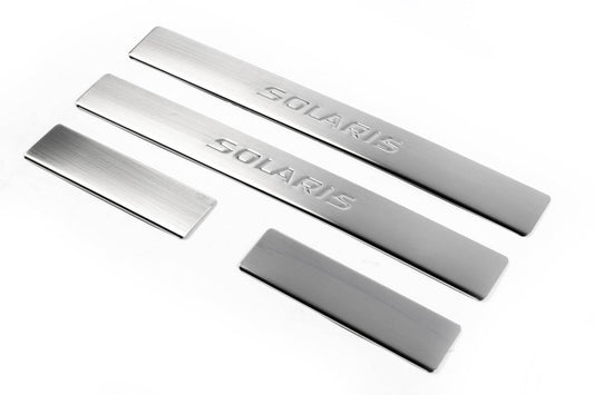 Door sills OmsaLine Solaris (4 pieces, stainless steel) for Hyundai Accent 2011-2017 - Reelken Auto