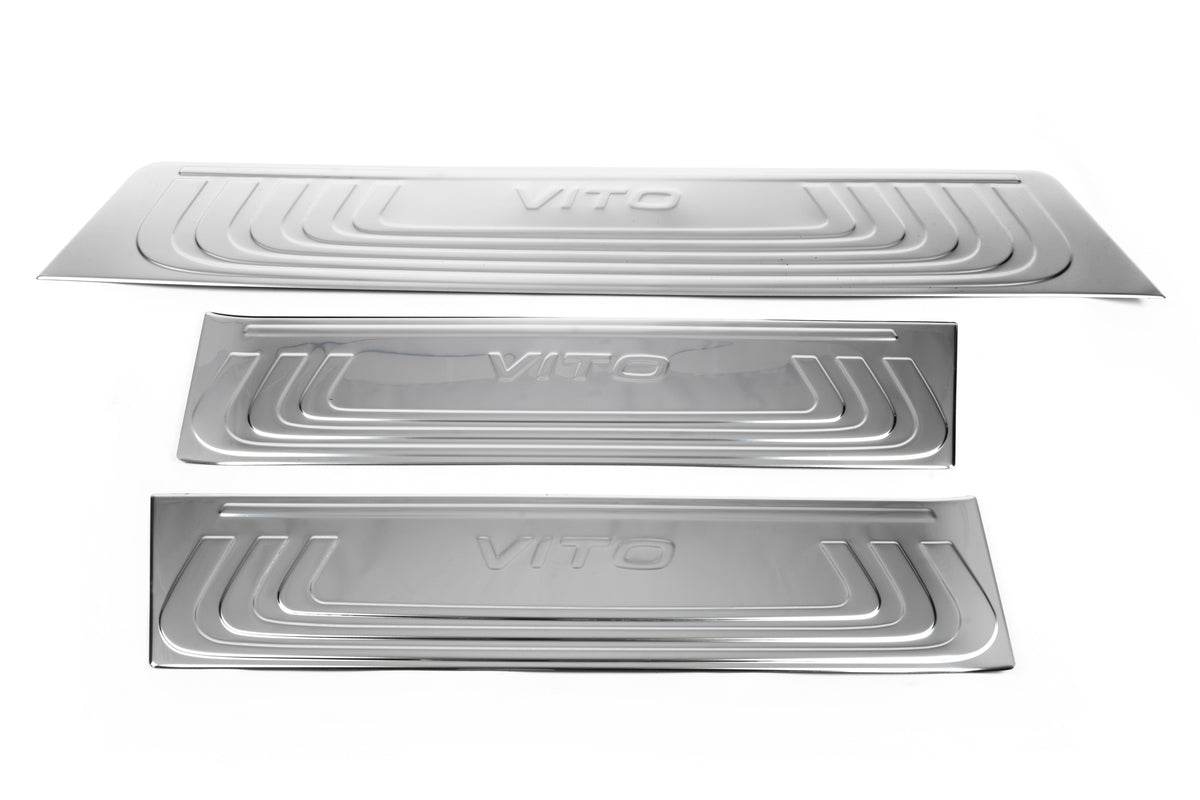 Linings for internal thresholds OmsaLine (3 pcs., stainless steel) for Mercedes Vito / V-class W447 2014↗ year - Reelken Auto