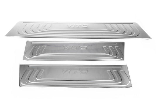 Linings for internal thresholds OmsaLine (3 pcs., stainless steel) for Mercedes Vito / V-class W447 2014↗ year - Reelken Auto