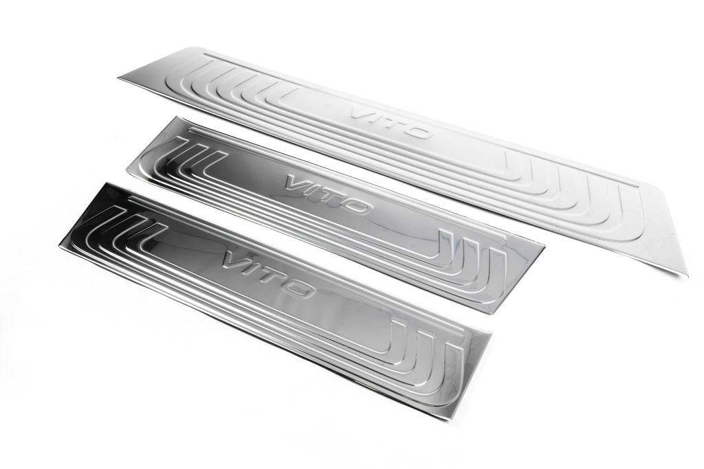 Linings for internal thresholds OmsaLine (3 pcs., stainless steel) for Mercedes Vito / V-class W447 2014↗ year - Reelken Auto