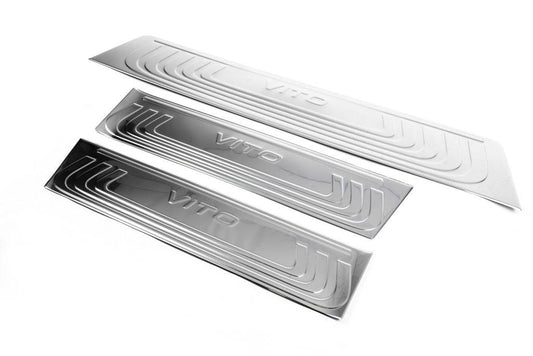 Linings for internal thresholds OmsaLine (3 pcs., stainless steel) for Mercedes Vito / V-class W447 2014↗ year - Reelken Auto
