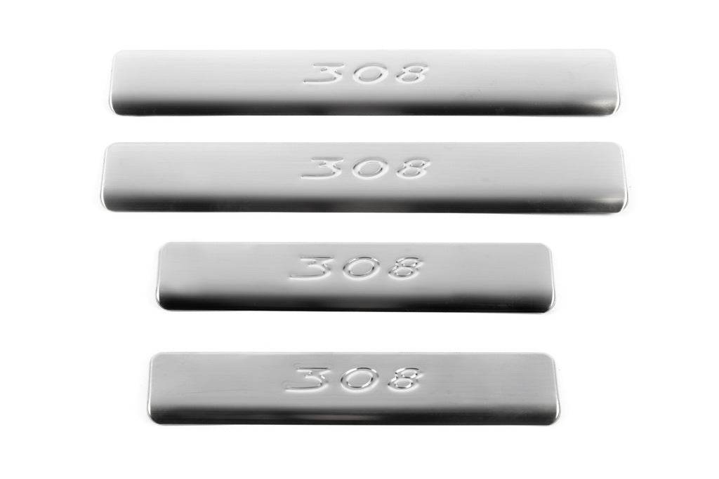 Threshold pads (Omsa, 4 pcs., stainless steel) for Peugeot 308 2007-2013 - Reelken Auto