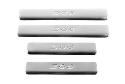 Threshold pads (Omsa, 4 pcs., stainless steel) for Peugeot 308 2007-2013 - Reelken Auto