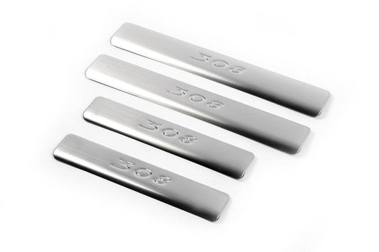 Threshold pads (Omsa, 4 pcs., stainless steel) for Peugeot 308 2007-2013 - Reelken Auto