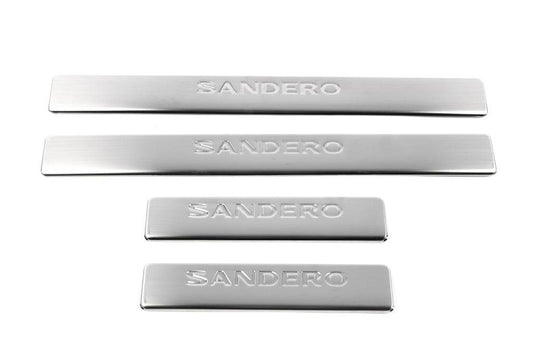 Door sills OmsaLine (4 pieces, stainless steel) for Renault Sandero 2007-2013 - Reelken Auto