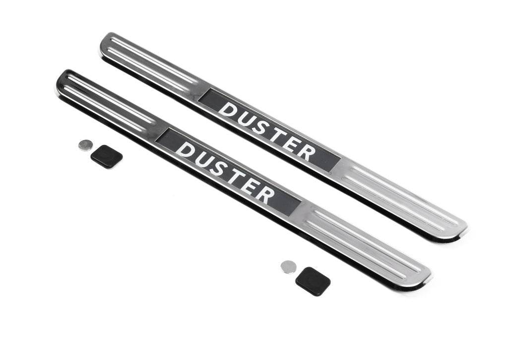 Wireless sills with illuminated (2 pcs, stainless steel) for Dacia Duster 2008-2018 - Reelken Auto