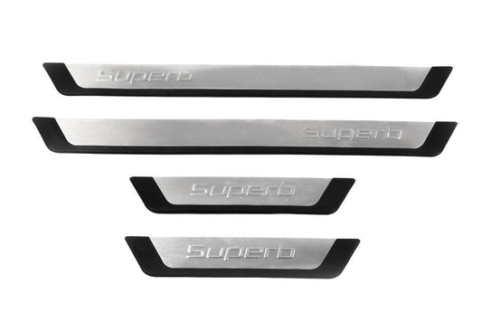 Door sills OmsaLine (4 pieces, stainless steel) for Skoda Superb 2009-2015 - Reelken Auto