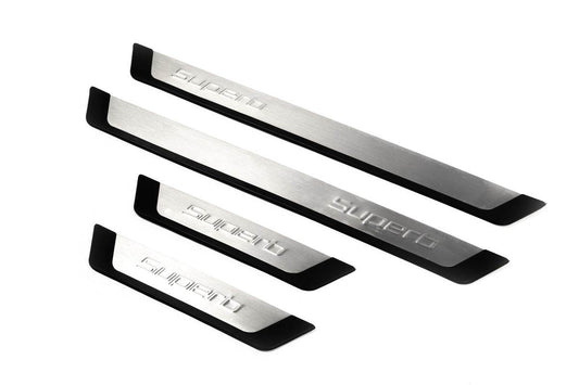 Door sills OmsaLine (4 pieces, stainless steel) for Skoda Superb 2009-2015 - Reelken Auto