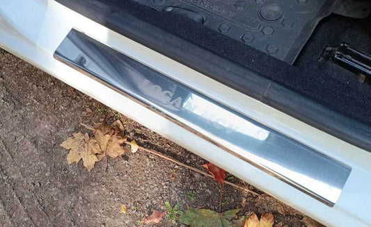 Door sill plates Carmos V1 (4 pcs., stainless steel) for Renault Logan MCV 2013-2022 - Reelken Auto