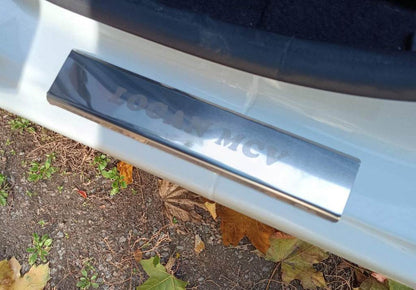 Door sill plates Carmos V1 (4 pcs., stainless steel) for Dacia Logan MCV 2013-2020 - Reelken Auto