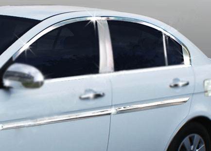 Full edging of glass (14 pieces, stainless steel.) for Hyundai Accent 2006-2010 - Reelken Auto