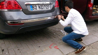 Covers for the rear bumper vtorets (2012↗, stainless steel., 3 pcs) for Fiat Linea 2006-2018 - Reelken Auto