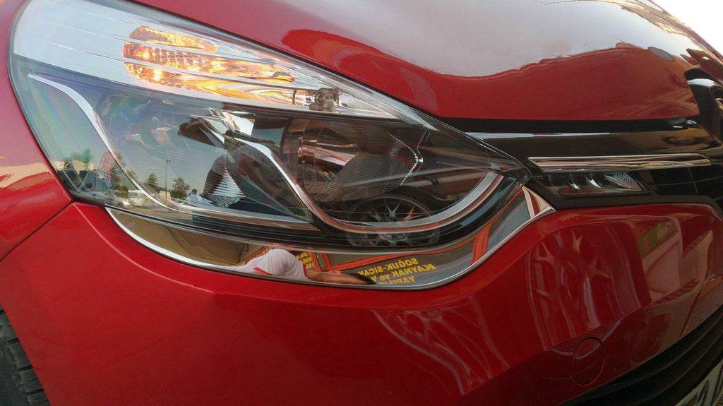 Covers for front lights (2 pcs, stainless steel) for Renault Clio IV 2012-2019 - Reelken Auto
