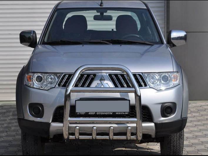 Front protection QT007 (stainless steel) for Mitsubishi Pajero Sport 2008-2015 - Reelken Auto