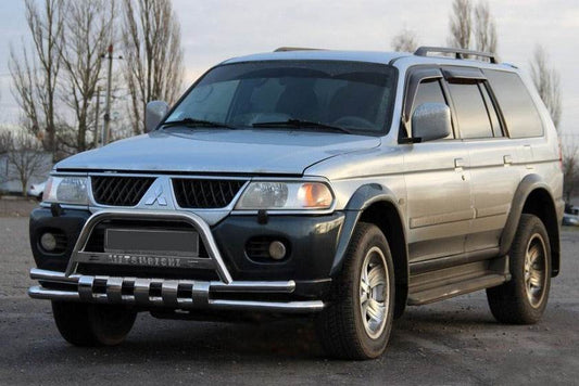 Front protection ST015↗WT (stainless) for Mitsubishi Pajero Sport 1996-2007 - Reelken Auto