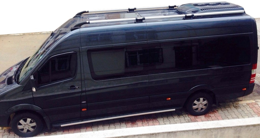 Shark Roof Rails (black feet, aluminum) for Volkswagen Crafter 2006-2016 - image 1