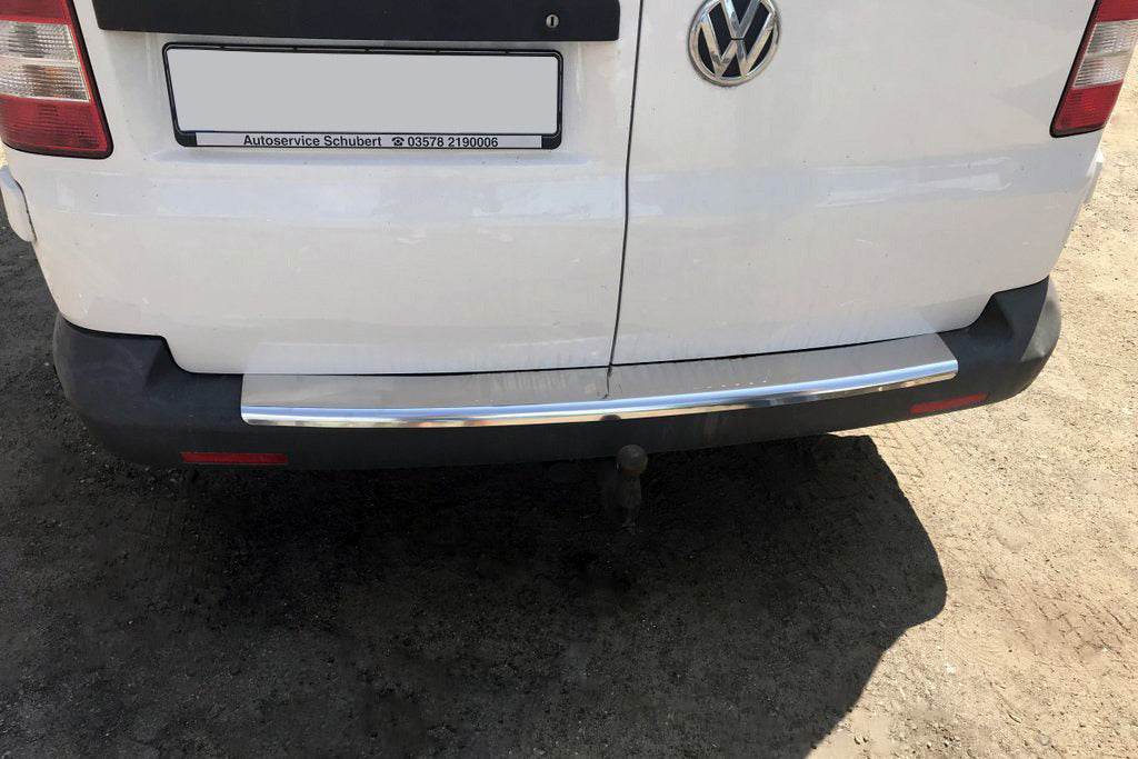 Covers on the rear bumper with a bend (Carmos V1, steel) for Volkswagen T5 Multivan 2003-2010 - Reelken Auto