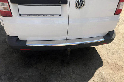 Covers on the rear bumper with a bend (Carmos V1, steel) for Volkswagen T5 Multivan 2003-2010 - Reelken Auto