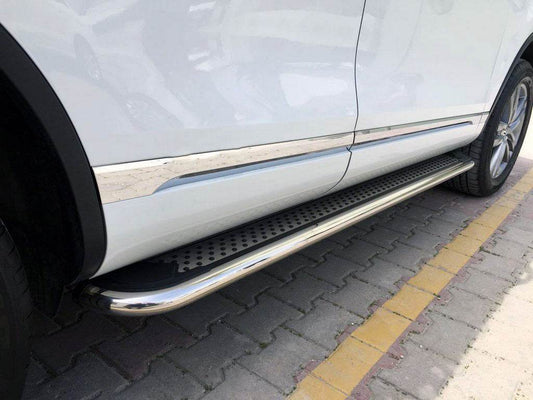 Lateral platforms Maydos V2 (2 PCs., aluminium ↗ stainless) for Volkswagen Touareg 2010-2018 - Reelken Auto