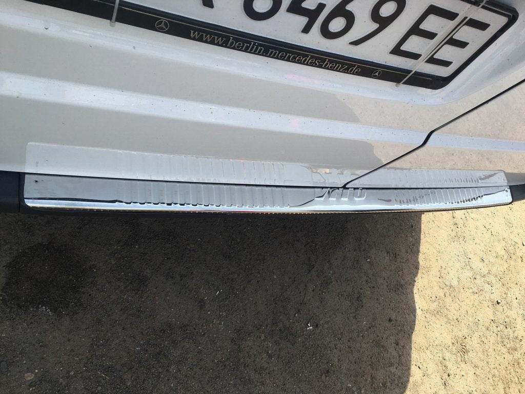 Cover on the rear bumper with a bend (Carmos V1, stainless steel) for Mercedes Vito W639 2004-2014 - Reelken Auto