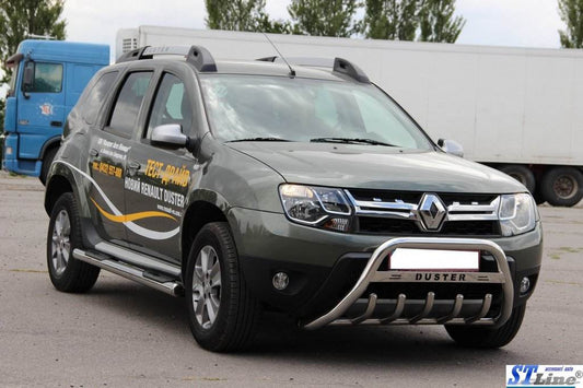 The bumper with the inscription WT004 (stainless) for Renault Duster 2008-2017 - Reelken Auto
